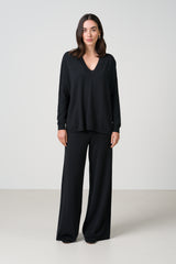 Kaia Elastic Waist Pants | Black | Fine Knit