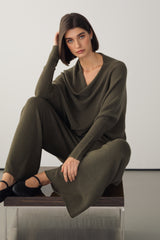 Asymmetric Draped | Khaki | Seamless Knit