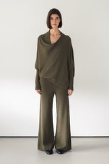 Asymmetric Draped | Khaki | Seamless Knit