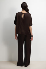 Corin Elastic Waist Satin Trousers | Espresso Brown