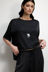 Corin Elastic Waist Satin Trousers | Black