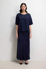 Camilla Bias Satin Skirt | Navy