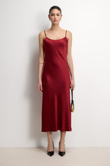 Vionne Strappy Satin Dress | Carmine