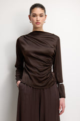 Allegra Asymmetric Long Sleeve Blouse | Espresso Brown