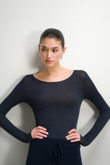 Mae Featherweight Boatneck Top | Navy | Modal-Cashmere