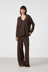 Kaia Elastic Waist Pants | Chocolate Brown | Fine Knit