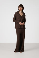 Kaia Elastic Waist Pants | Chocolate Brown | Fine Knit