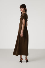 Cressida V Neck Cupro Dress | Chestnut Brown