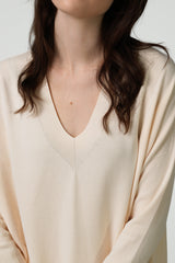 Layla V Neck Sweater | Cream | Fine Knit
