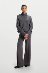Asymmetric Draped Roll Neck | Charcoal | Seamless Knit