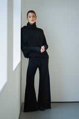 Asymmetric Draped Roll Neck | Black | Seamless Knit