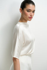 Genevieve Back Tie Satin Top | Ivory