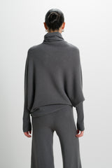 Asymmetric Draped Roll Neck | Charcoal | Seamless Knit