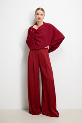 Claudia Elastic Waist Satin Trousers | Carmine