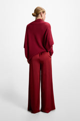 Claudia Elastic Waist Satin Trousers | Carmine