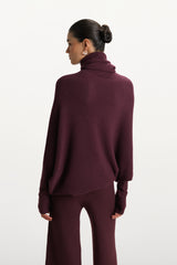 Asymmetric Draped Roll Neck | Amethyst Plum | Seamless Knit