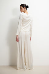 Claudia Elastic Waist Satin Trousers | Ivory