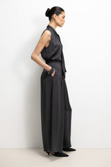 Lyanne Bow Neck Tie Satin Blouse | Anthracite