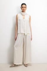 Arden Pleated Elastic Waist Satin Trousers | Ivory