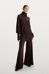Asymmetric Draped Roll Neck | Espresso Brown | Seamless Knit