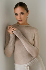 Lucia Featherweight High Neck Top | Oatmeal | Modal-Cashmere