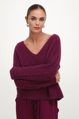 Vera V Neck Sweater | Burgundy | Alpaca Blend