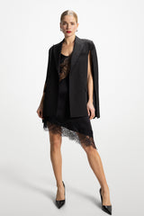 Isobel Asymmetric Lace Satin Dress | Black
