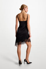 Isobel Asymmetric Lace Satin Dress | Black