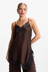 Sofia Asymmetric Lace Satin Vest | Espresso Brown