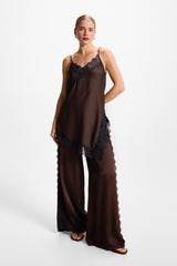 Sofia Asymmetric Lace Satin Vest | Espresso Brown