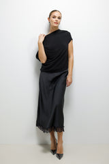 Sofia Lace Satin Skirt | Black