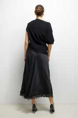 Sofia Lace Satin Skirt | Black