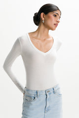 Sylvie V Neck Featherweight Top | White | Modal-Silk