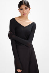 Sylvie V Neck Featherweight Top | Black | Modal-Silk