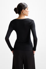 Sylvie V Neck Featherweight Top | Black | Modal-Silk