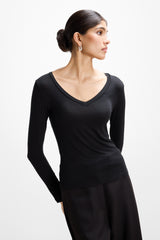 Sylvie V Neck Featherweight Top | Black | Modal-Silk