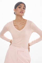 Sylvie V Neck Featherweight Top | Blush | Modal-Silk