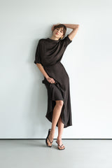 Camilla Bias Satin Skirt | Espresso Brown