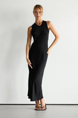 Sabrina Sleeveless Satin Dress | Black