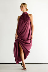 Ruby Halterneck Satin Dress | Damson