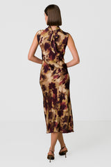 Selena Halterneck Satin Midi Dress | Plum Floral