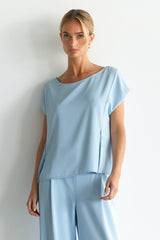 Blanchett Button Top | Dusty Blue