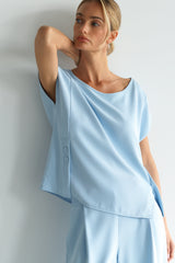 Blanchett Button Top | Dusty Blue