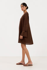 Kiara Long Sleeve Cotton Dress | Chocolate Brown