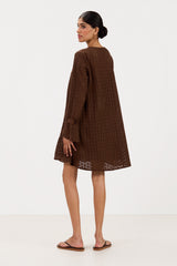 Kiara Long Sleeve Cotton Dress | Chocolate Brown