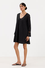 Kiara Long Sleeve Cotton Dress | Black