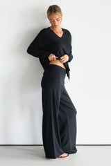 Kaia Elastic Waist Pants | Black | Fine Knit