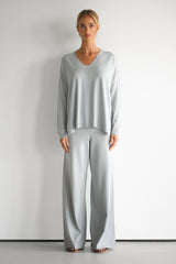 Kaia V Neck Sweater | Pearl Grey | Fine Knit