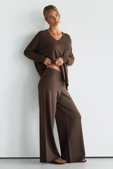 Kaia Elastic Waist Pants | Chocolate Brown | Fine Knit
