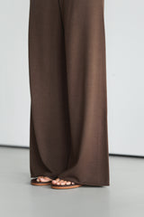 Kaia Elastic Waist Pants | Chocolate Brown | Fine Knit